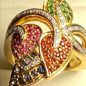 18k Gold emerald sapphire rubis & diamond ring